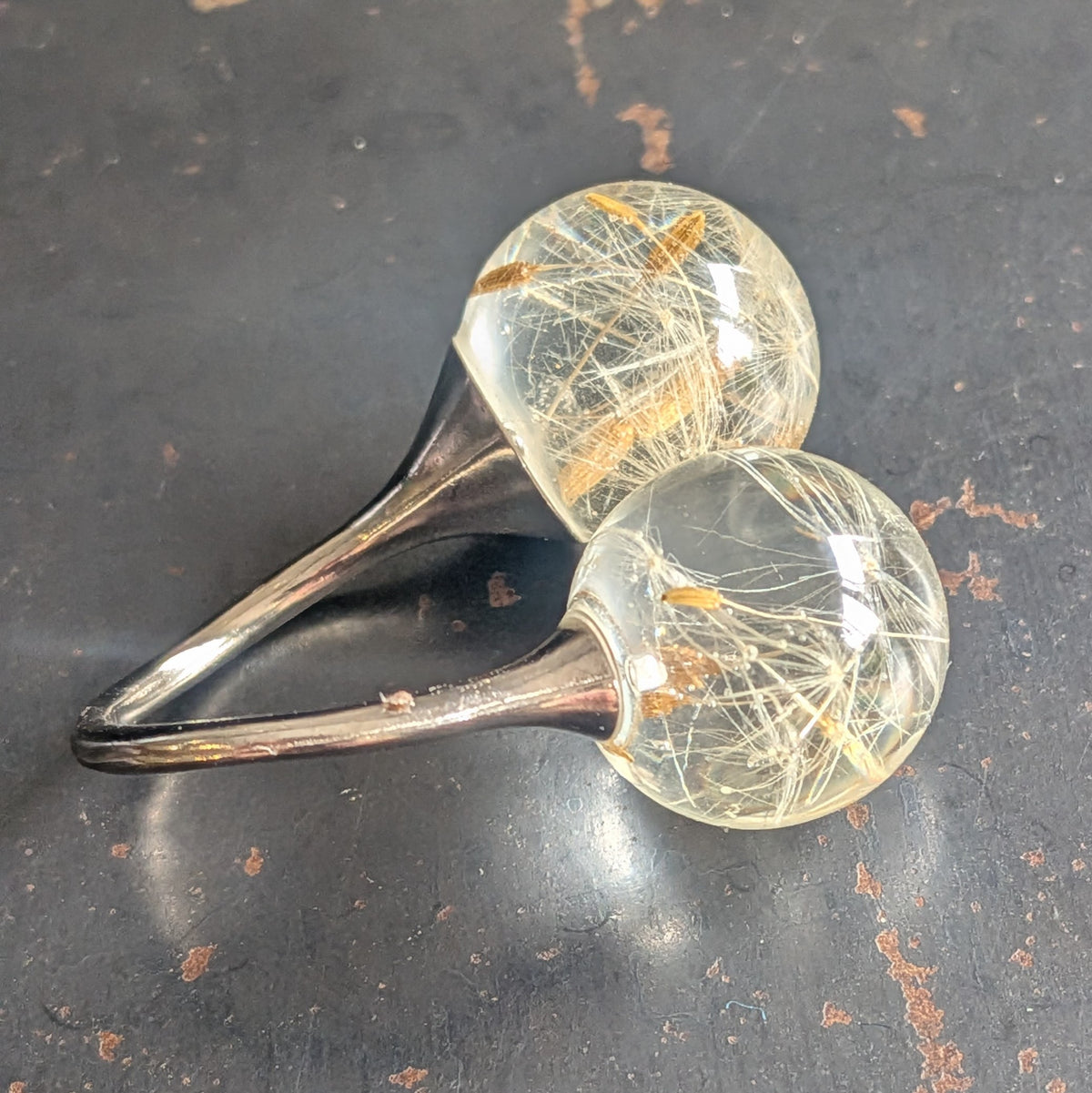 Handmade dandelion wish ring adjustable tarnish-free band, EL-Creations Belgium