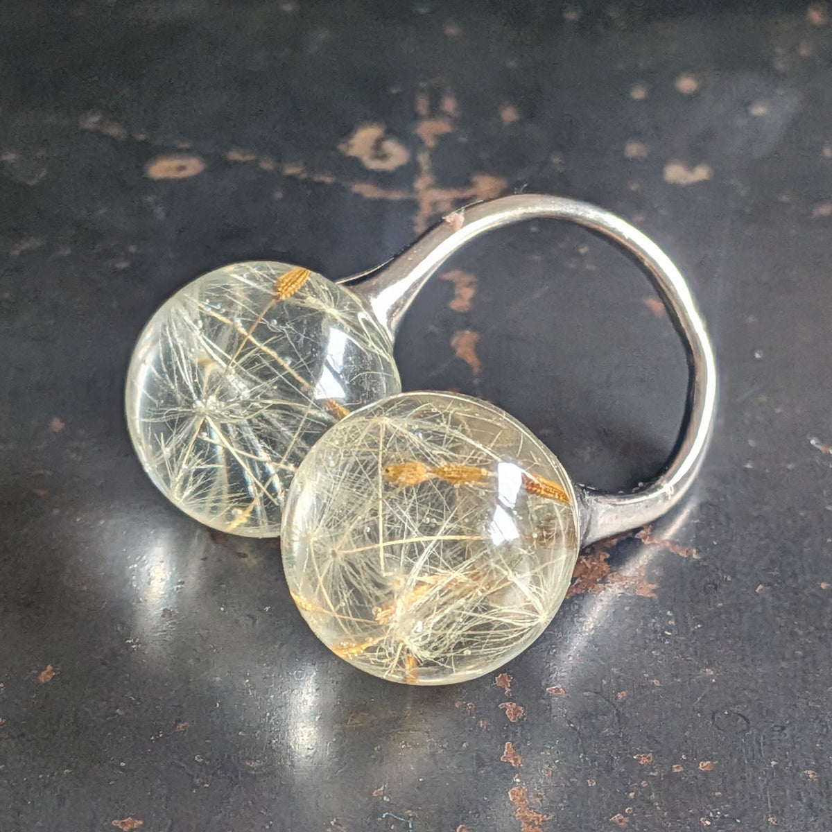 Unique botanical resin ring with real dandelion seeds, handmade gift for her, EL-Creations