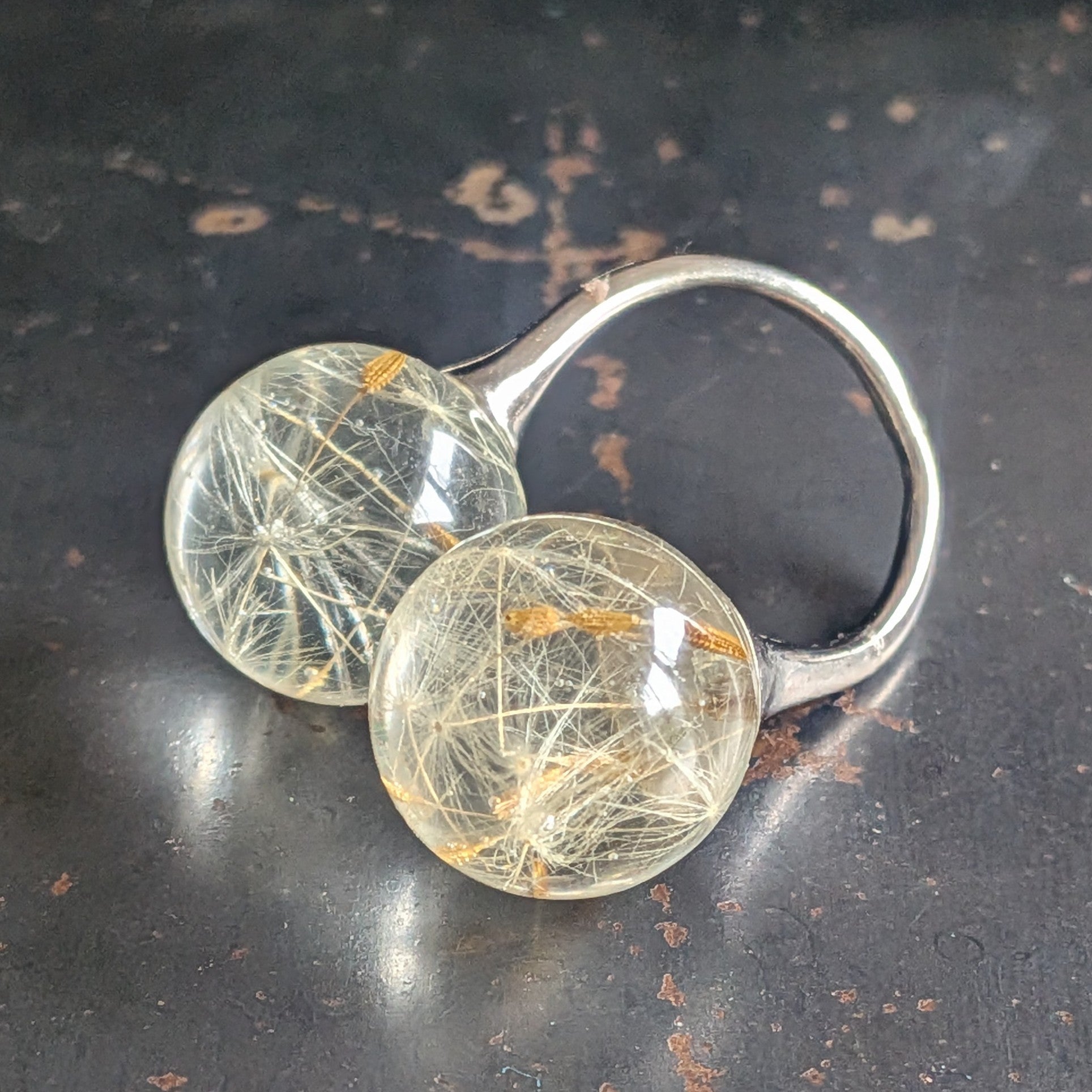 Unique botanical resin ring with real dandelion seeds, handmade gift for her, EL-Creations