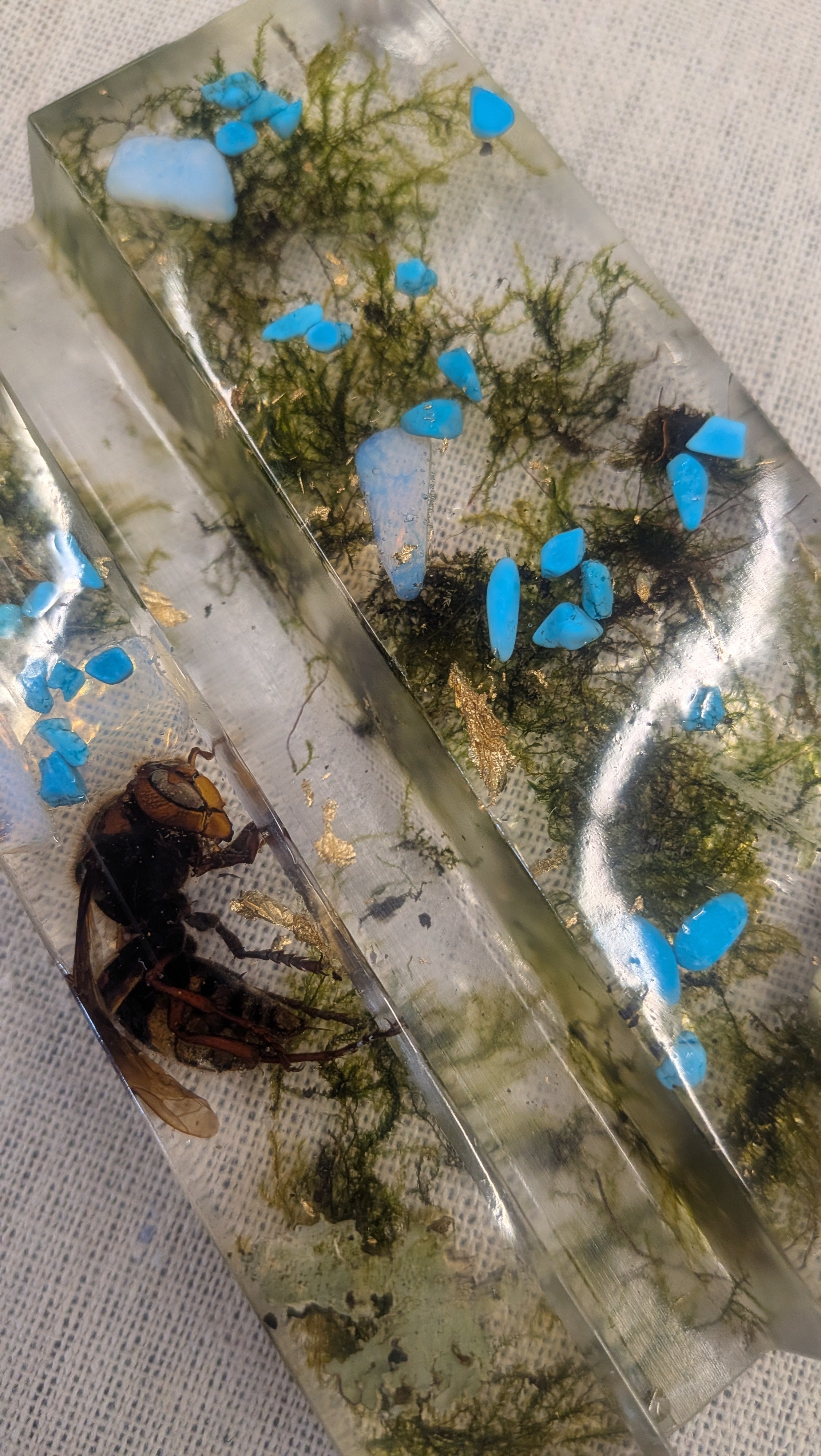 Resin Phone Stand - Beetle, Moss & Blue Stones