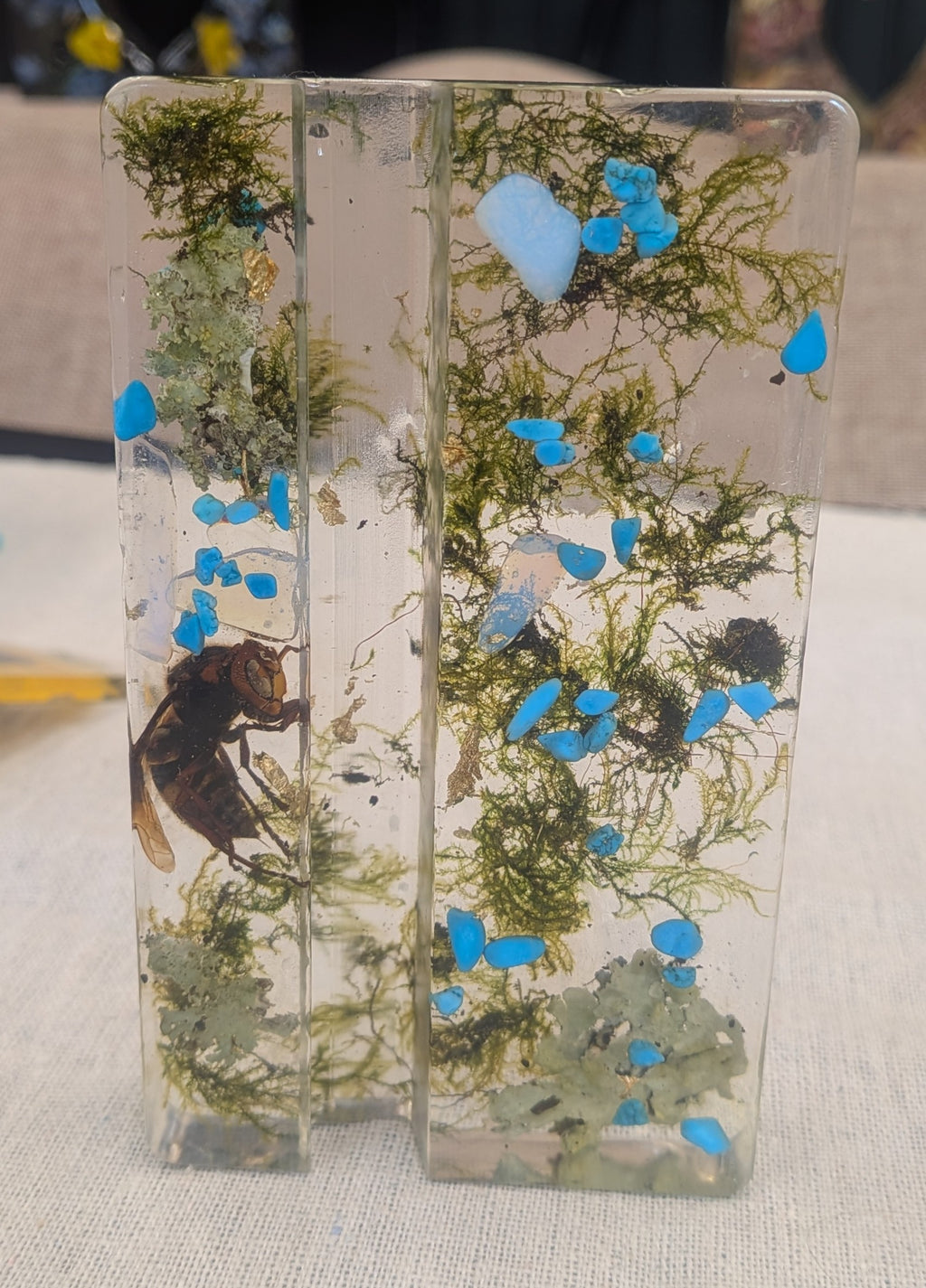 Resin Phone Stand - Beetle, Moss & Blue Stones