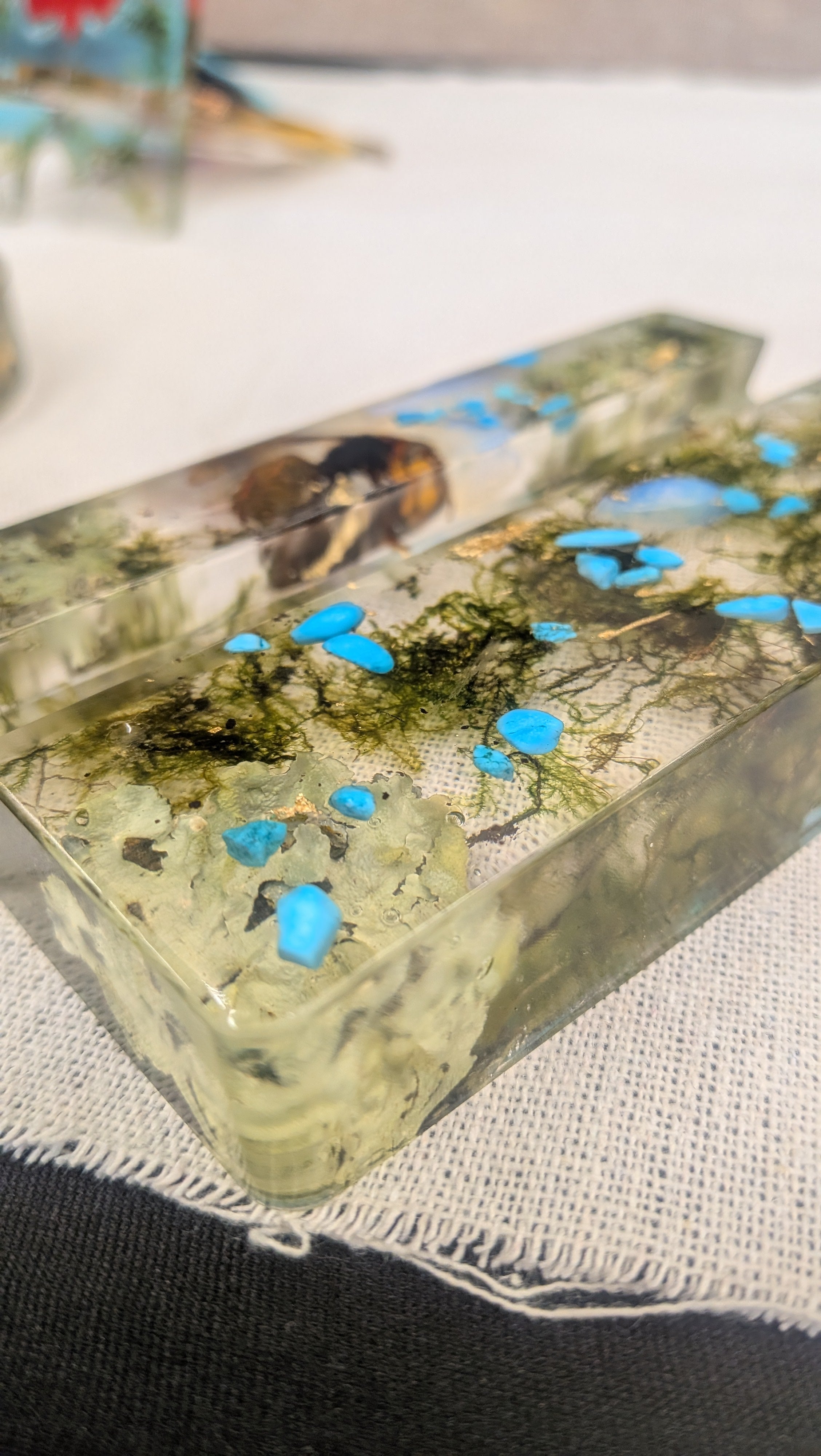Resin Phone Stand - Beetle, Moss & Blue Stones