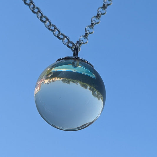 Clear resin ball pendant necklace 18mm on silver chain — handmade jewelry by EL-CreationS