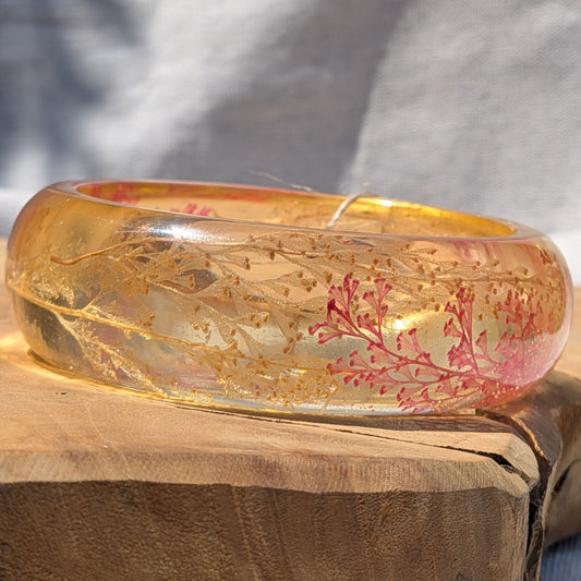 Nature inspired amber gold resin fern statement bangle by EL-Creations