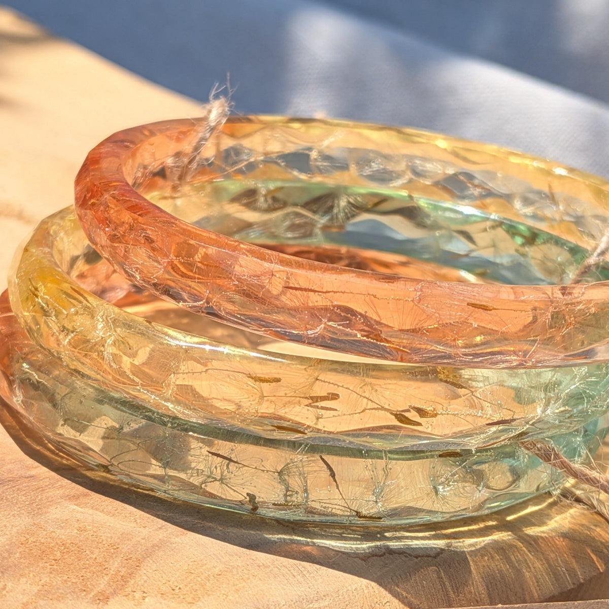 Ombre resin cuff bracelets with real dandelion wishes on wood by EL-Creations
