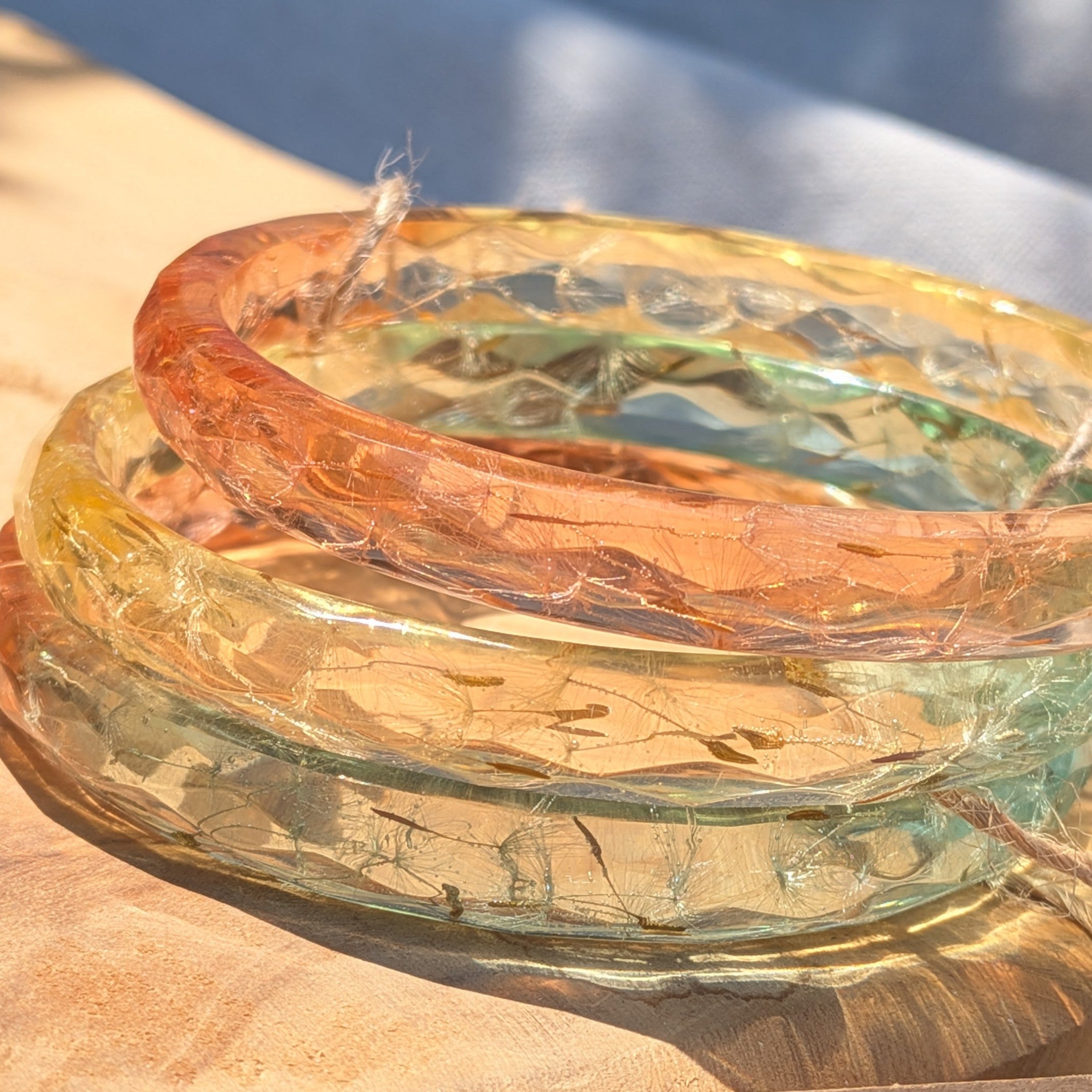 Ombre resin cuff bracelets with real dandelion wishes on wood by EL-Creations