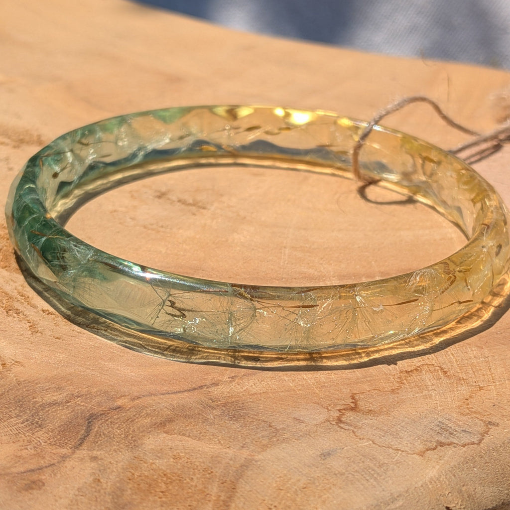 Delicate real dandelion wish resin bangle bracelet by EL-Creations