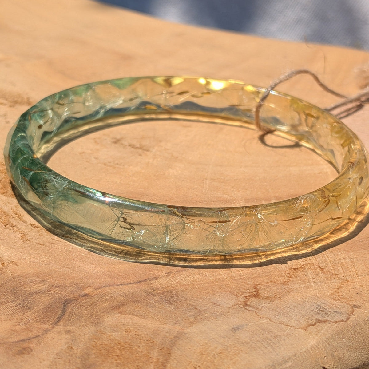 Delicate real dandelion wish resin bangle bracelet by EL-Creations