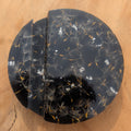 Black resin phone stand with real dandelion seeds and silver flakes, 10cm round, handmade – EL-CreationS