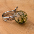Real moss resin ring with adjustable silver band– EL-CreationS