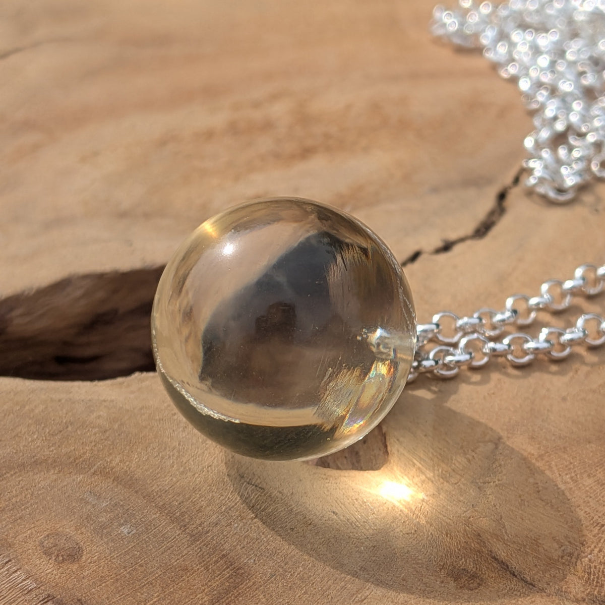 Clear resin ball necklace 18mm — lightweight minimalist pendant for everyday wear