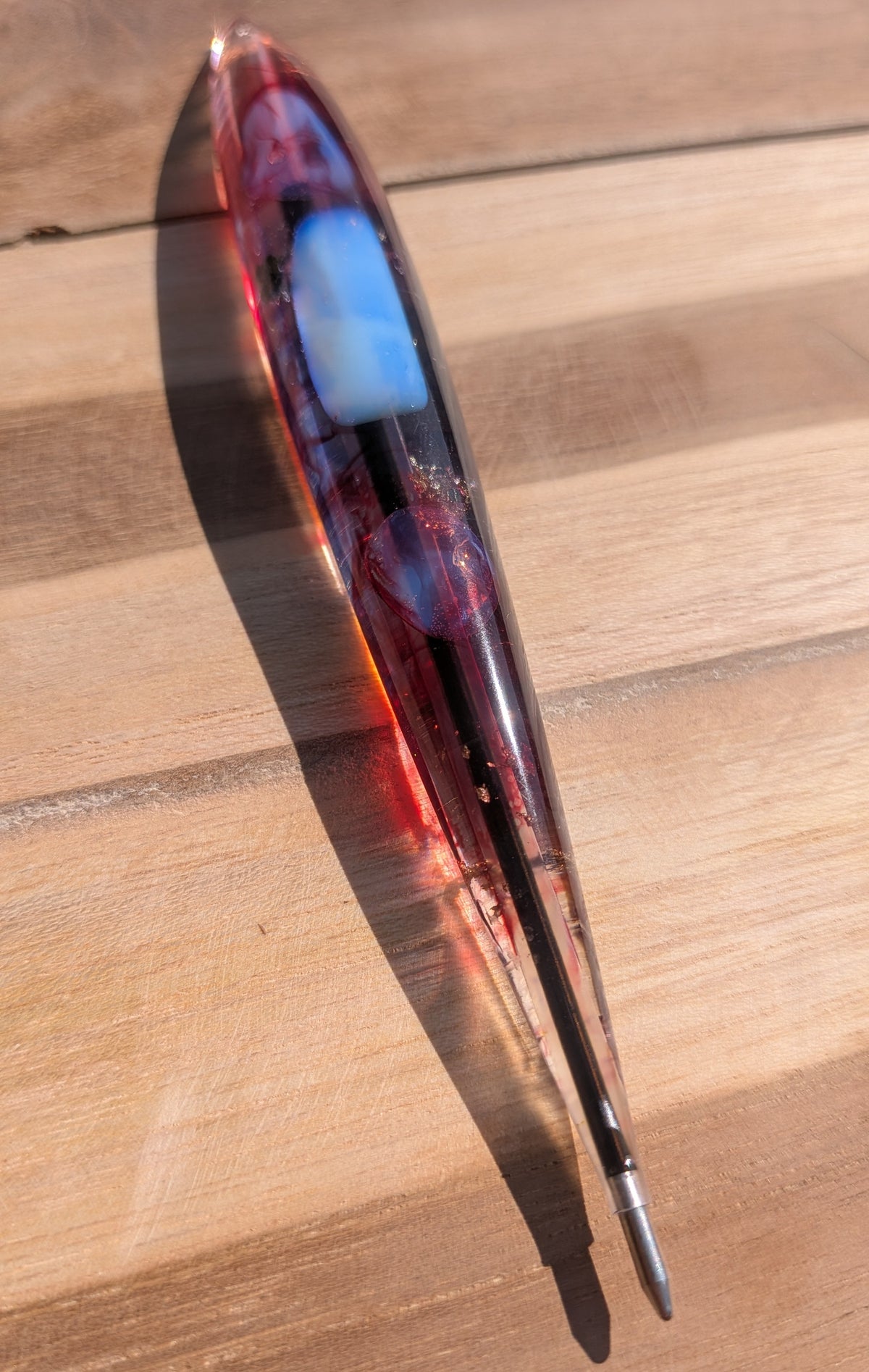 Crystal inspired epoxy resin pen with moonstone detail EL-Creations