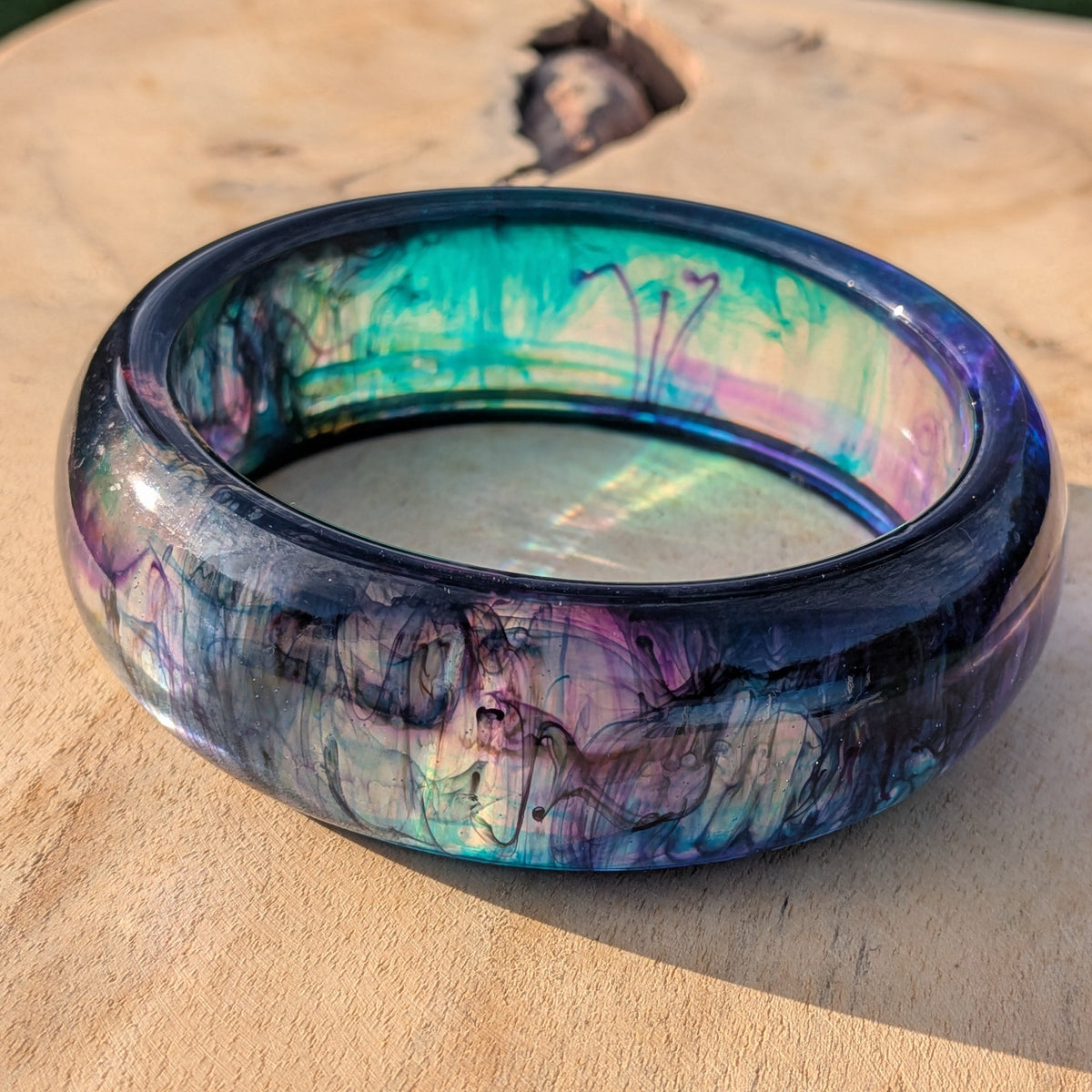 Handmade resin bangle bracelet fluid art galaxy colours – EL-Creations