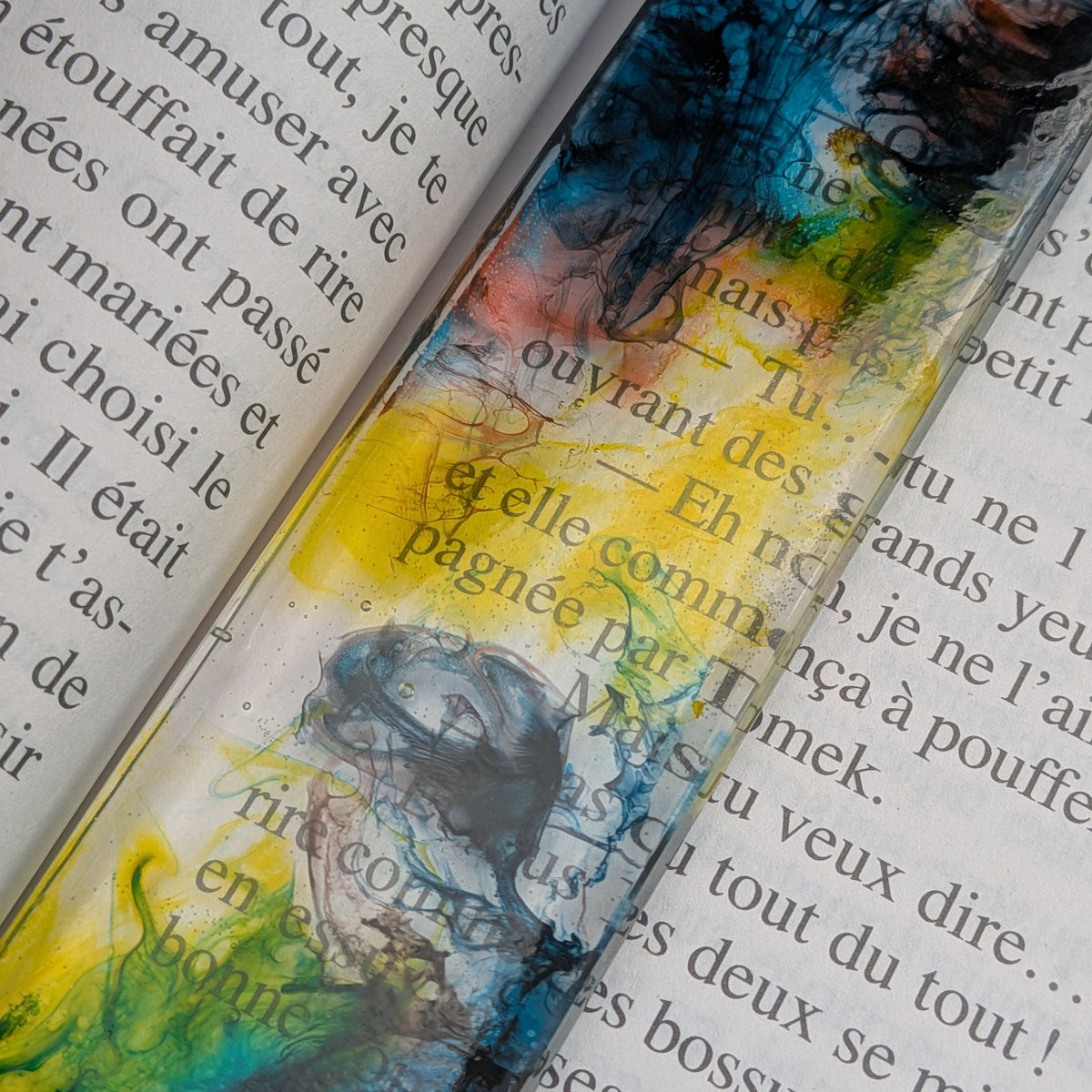 Full length view of handmade resin bookmark on open book – EL-Creations