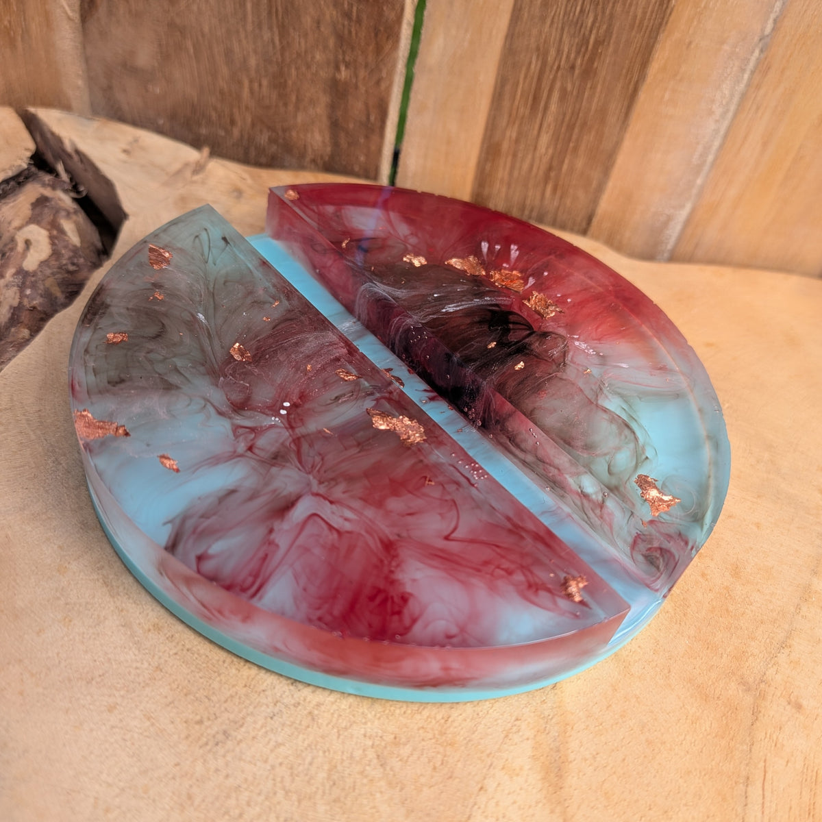 Handmade marbled resin phone holder in turquoise and burgundy - EL-Creations