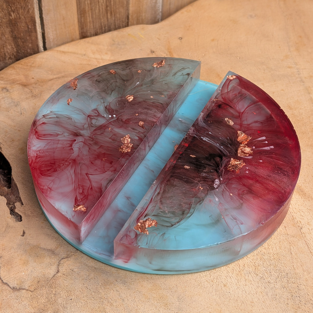 One of a kind turquoise and burgundy resin desk accessory - EL-Creations