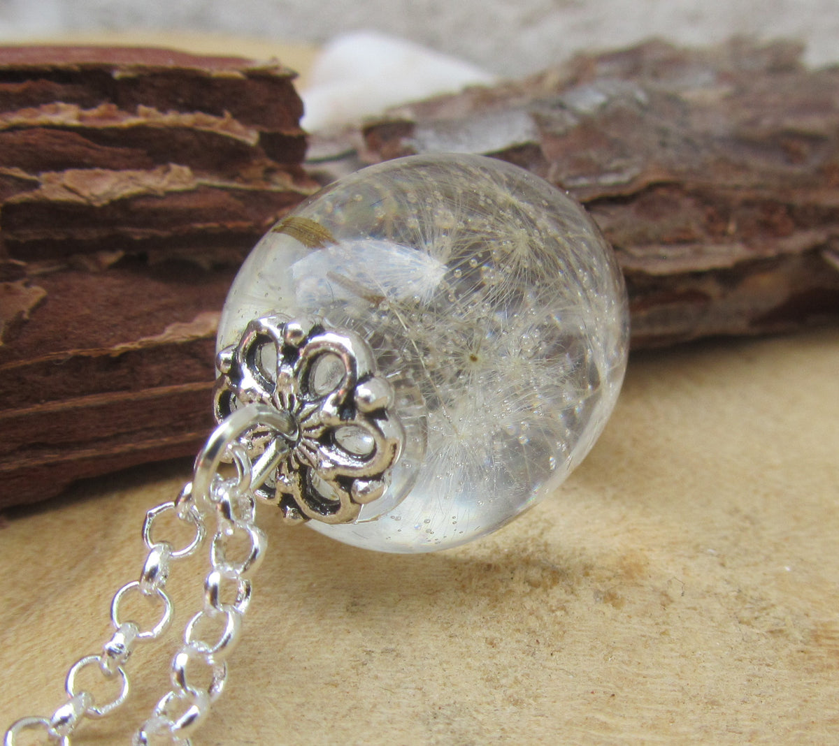 Real dandelion jewelry oval pendant handmade in Belgium EL-Creations