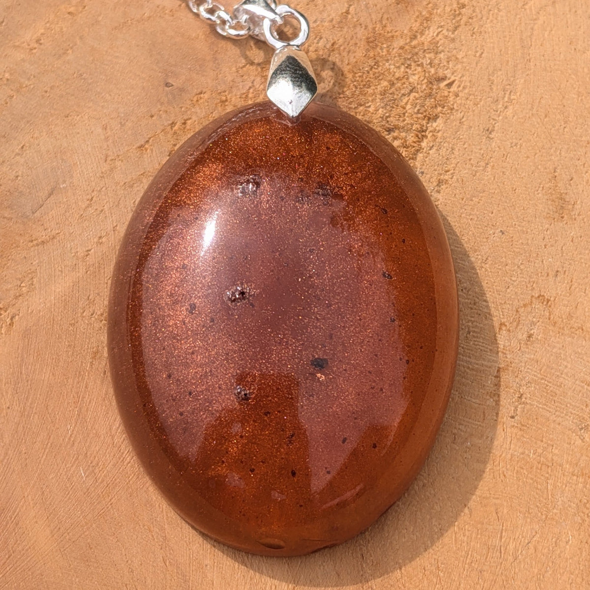 Large copper shimmer oval resin statement necklace on sterling silver chain by EL-Creations