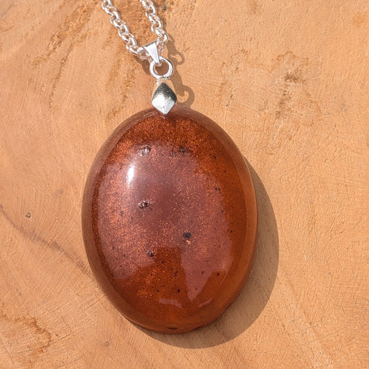 Bold copper shimmer statement resin pendant close-up by EL-Creations