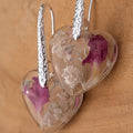 Small heart resin drop earrings with real flowers on silver hooks by EL-Creations