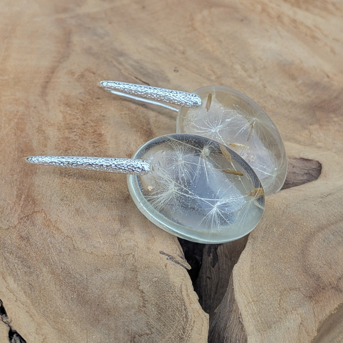 Lightweight sterling silver dandelion flower resin dangle earrings by EL-Creations