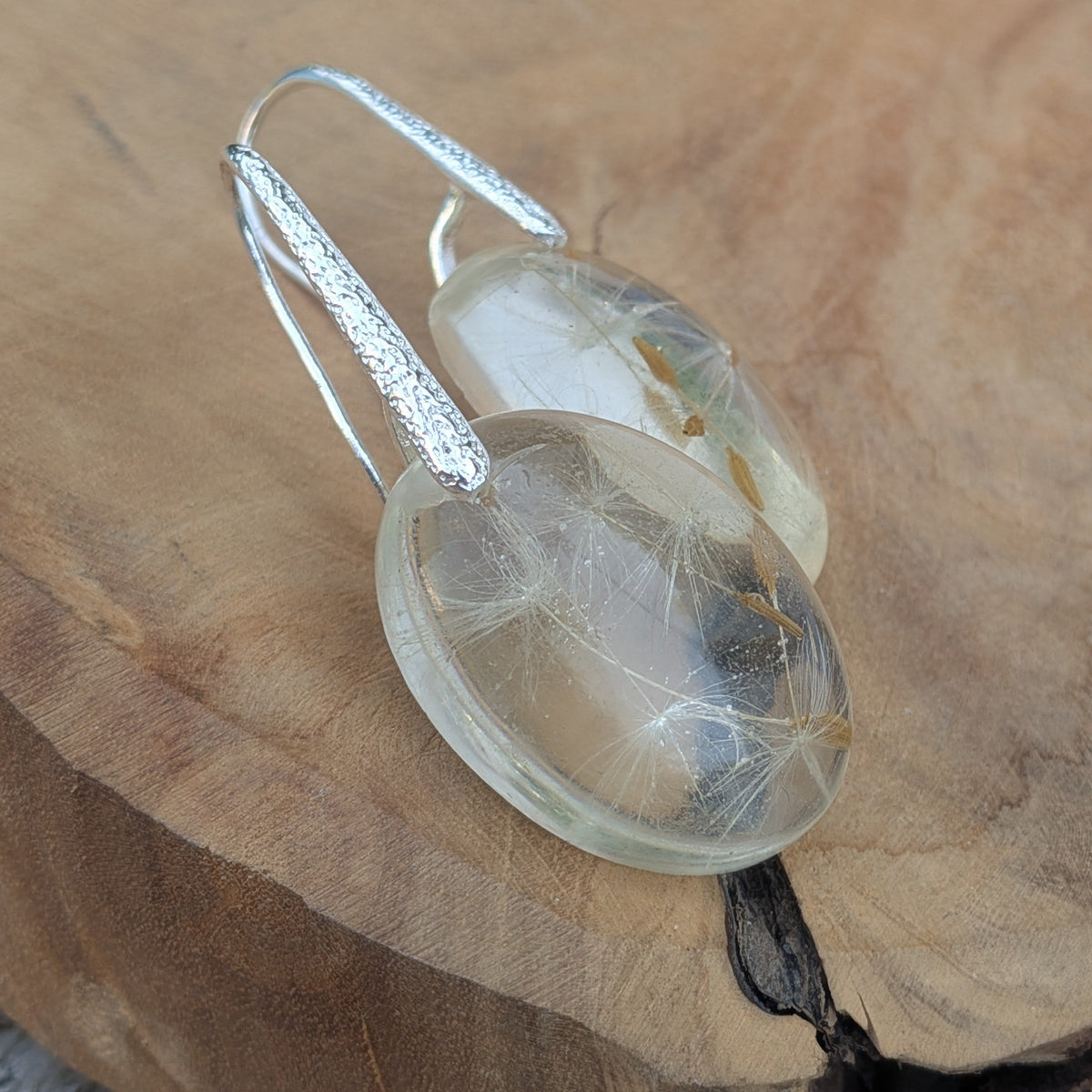 Unique handmade real dandelion oval resin earrings gift for her by EL-Creations