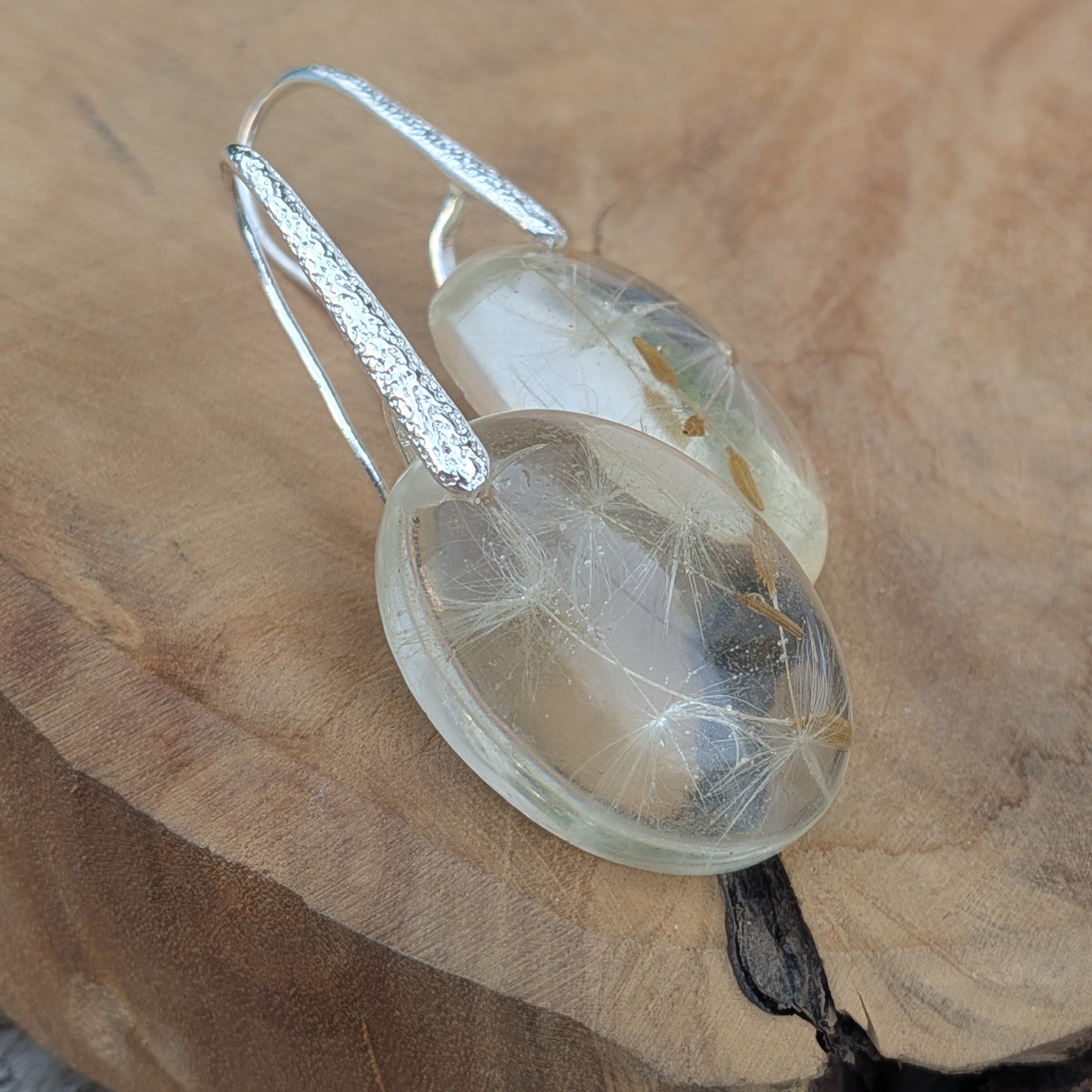 Unique handmade real dandelion oval resin earrings gift for her by EL-Creations