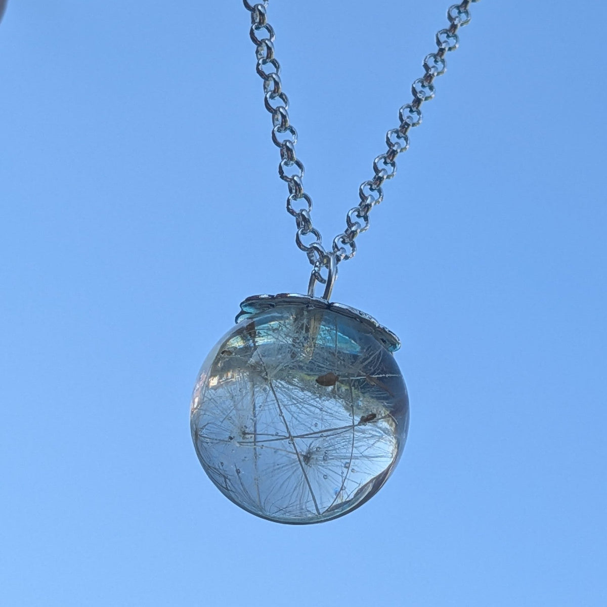 Real dandelion resin sphere necklace on sterling silver chain by EL-Creations